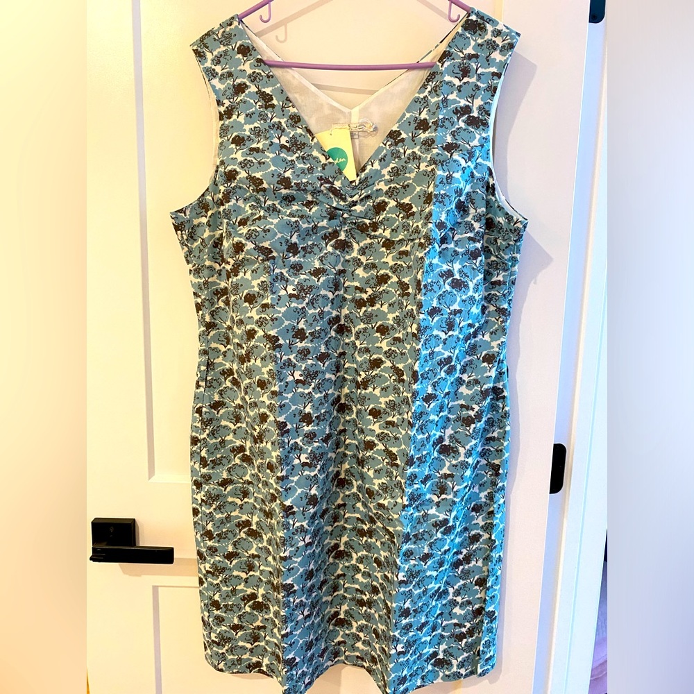 BODEN 100% COTTON TURQUOISE BLUE PRINTED BOHO DRESS BH057 -SIZE US 16R, NEW